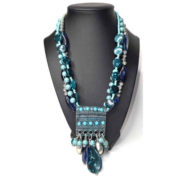 Unbranded Jewelry - Statement Bohemian Turquoise Blues Silver Tone Neckace